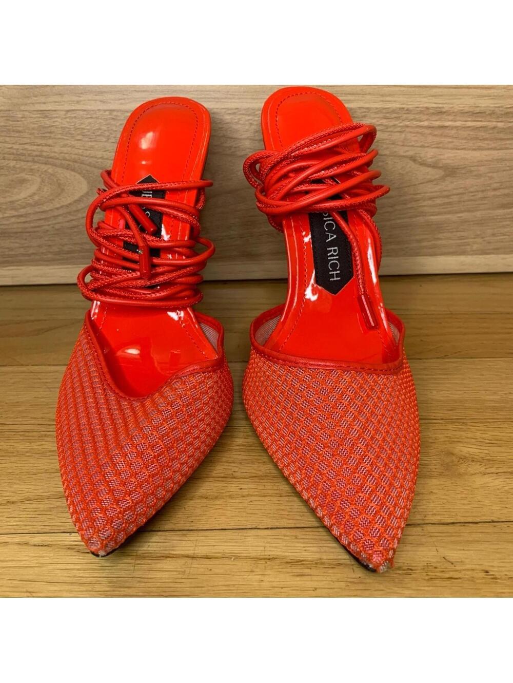 Jessica Rich Women's Exotic Red Strap Lace Up Pointy High Heels - Size 36 - Picture 3 of 9